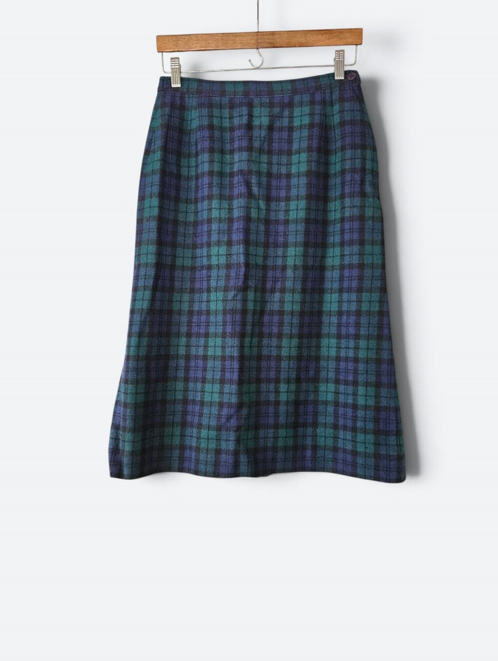Vintage Pendleton Black Watch Tartan Plaid 100% Virgin Wool A-Line Midi Skirt 10